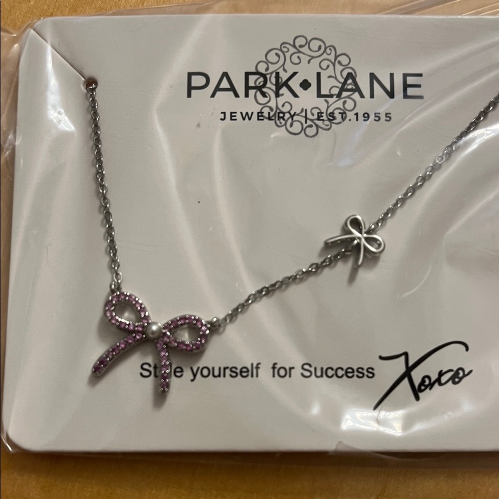 Park Lane Silver Necklace with Pink Bow